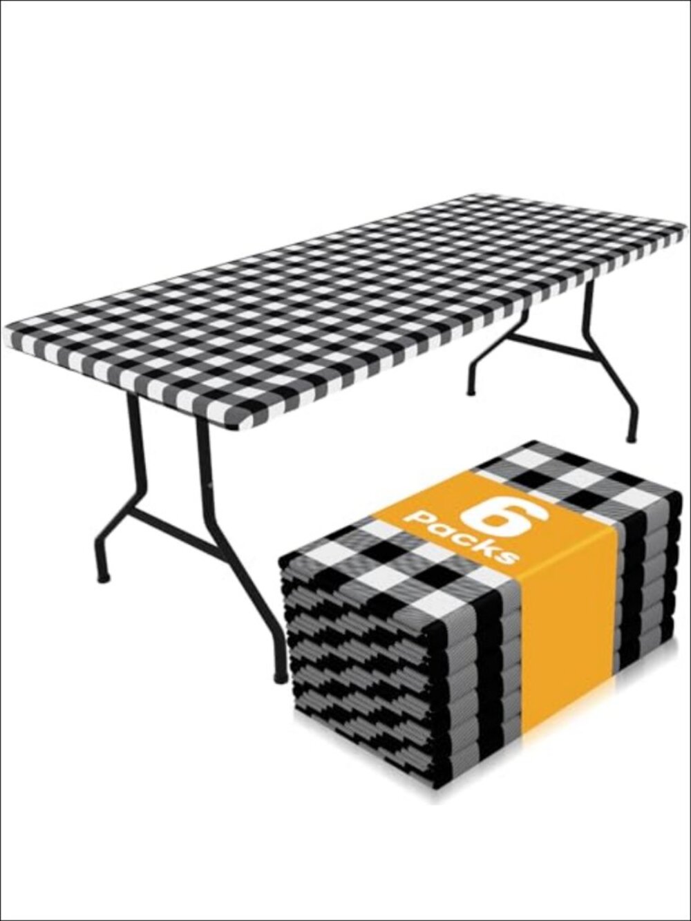 Fitted Picnic Tablecloth Set Elastic Buffalo Plaid Polyester 6 Pack